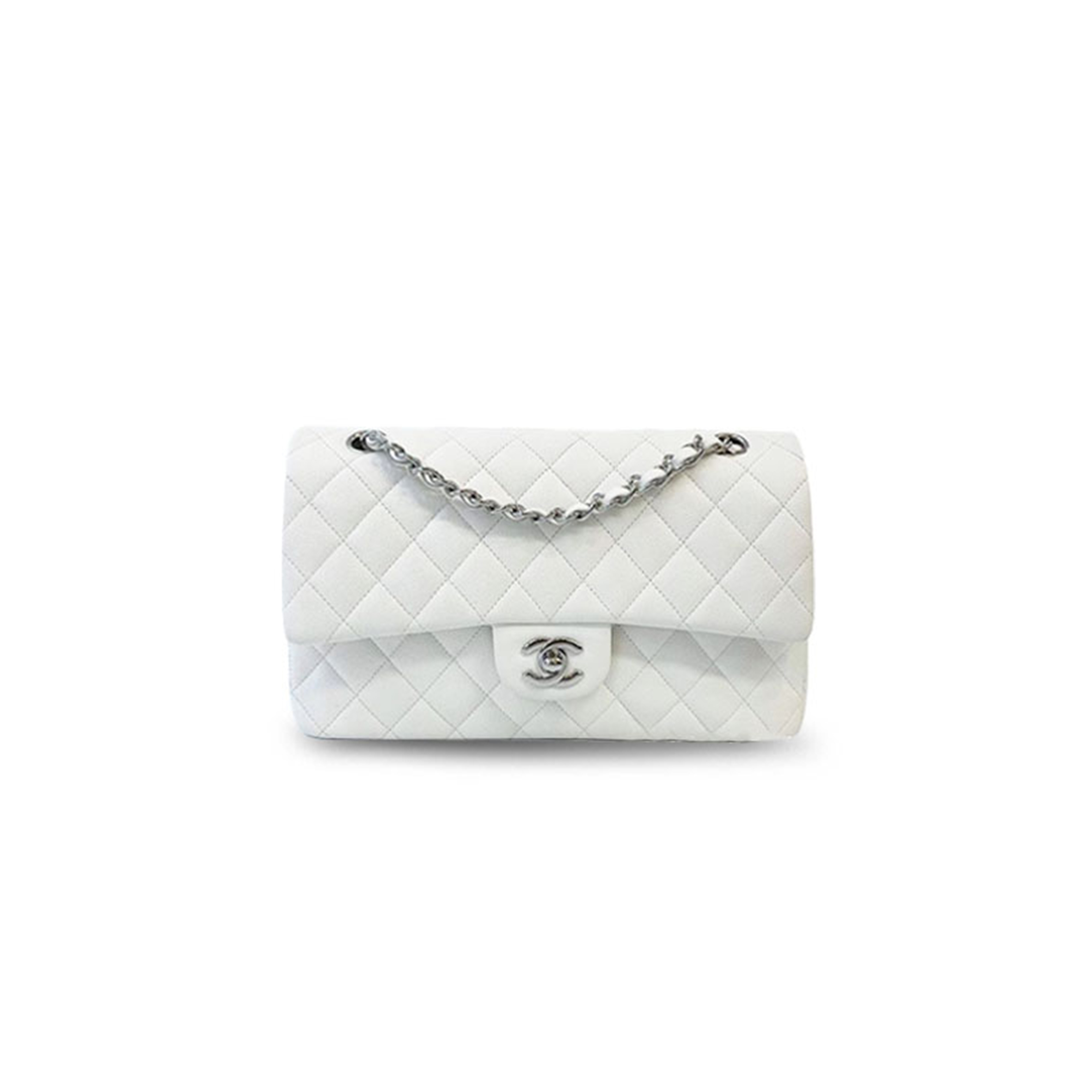 ch*el master classic flap cf silver metal flap Di*m*nd leather chain bag white a01112 (25.5*15.5*6.5cm)